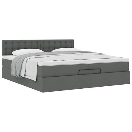 Cadre de lit ottoman avec matelas gris foncé 200x200 cm tissu