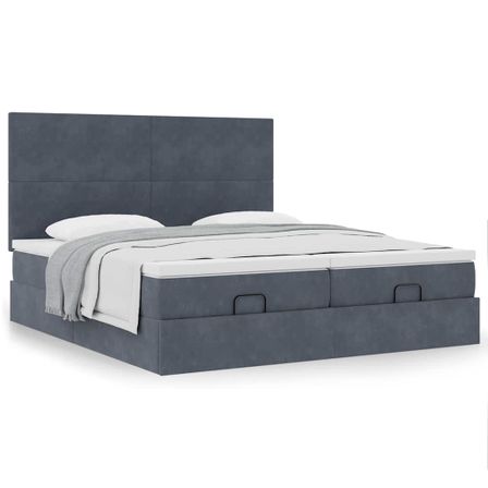 Cadre de lit ottoman avec matelas gris foncé 200x200 cm velours
