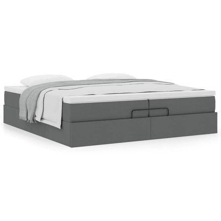 Cadre de lit ottoman avec matelas gris foncé 200x200cm tissu