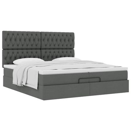 Cadre de lit ottoman avec matelas gris foncé 200x200cm tissu