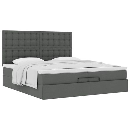 Cadre de lit ottoman avec matelas gris foncé 200x200cm tissu