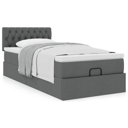 Cadre de lit ottoman avec matelas gris foncé 80x200 cm tissu
