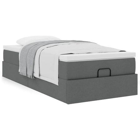 Cadre de lit ottoman avec matelas gris foncé 90x190 cm tissu