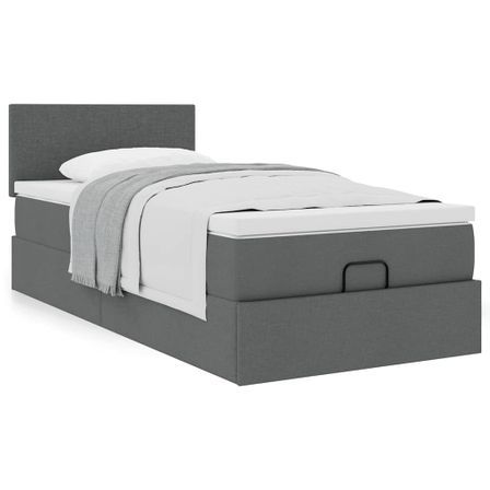 Cadre de lit ottoman avec matelas gris foncé 90x190 cm tissu