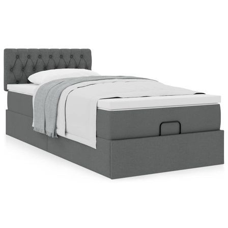Cadre de lit ottoman avec matelas gris foncé 90x190 cm tissu