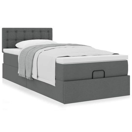 Cadre de lit ottoman avec matelas gris foncé 90x190 cm tissu
