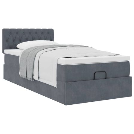 Cadre de lit ottoman avec matelas gris foncé 90x190 cm velours