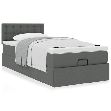 Cadre de lit ottoman avec matelas gris foncé 90x200 cm tissu