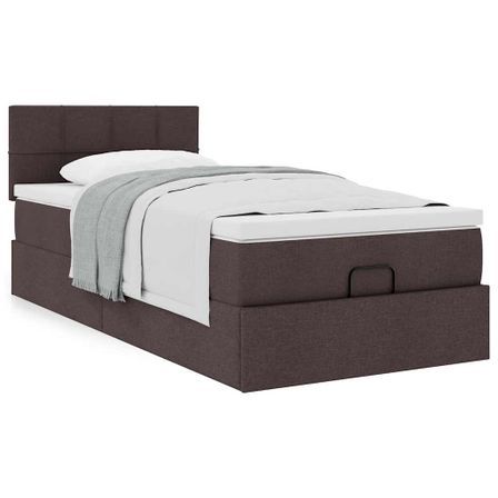 Cadre de lit ottoman avec matelas marron foncé 100x200 cm tissu