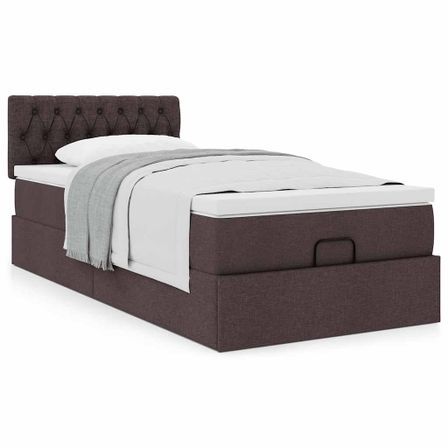 Cadre de lit ottoman avec matelas marron foncé 100x200 cm tissu
