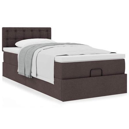 Cadre de lit ottoman avec matelas marron foncé 100x200 cm tissu