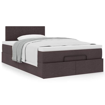 Cadre de lit ottoman avec matelas marron foncé 120x200 cm tissu