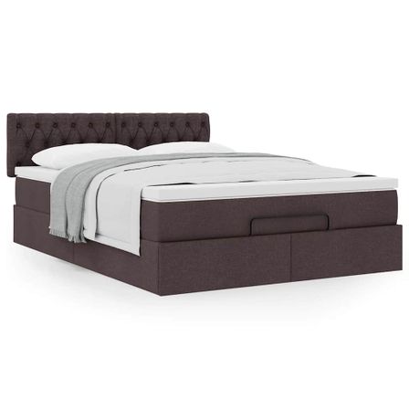 Cadre de lit ottoman avec matelas marron foncé 140x200 cm tissu