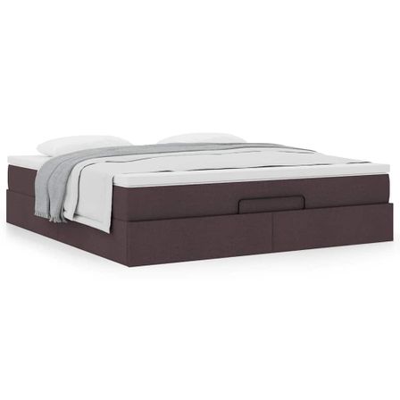 Cadre de lit ottoman avec matelas marron foncé 160x200 cm tissu