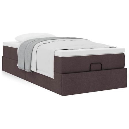 Cadre de lit ottoman avec matelas marron foncé 90x190 cm tissu