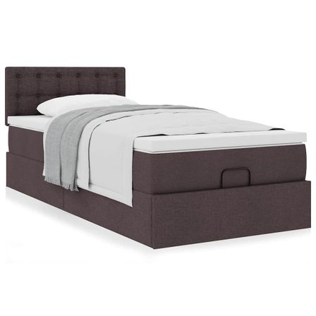 Cadre de lit ottoman avec matelas marron foncé 90x200 cm tissu