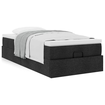 Cadre de lit ottoman avec matelas noir 100x200cm tissu