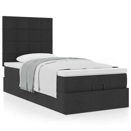 Cadre de lit ottoman avec matelas noir 100x200cm tissu