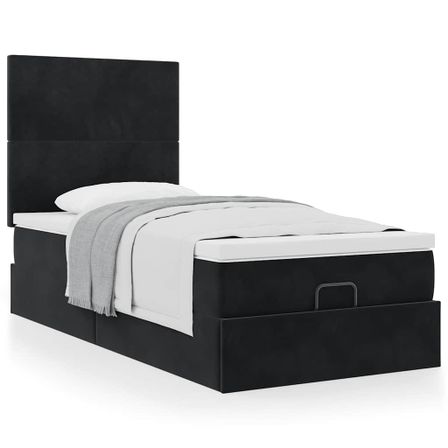 Cadre de lit ottoman avec matelas noir 100x200cm velours