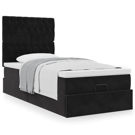 Cadre de lit ottoman avec matelas noir 100x200cm velours