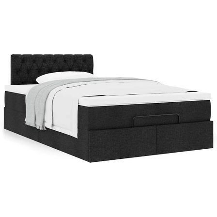 Cadre de lit ottoman avec matelas noir 120x200cm tissu