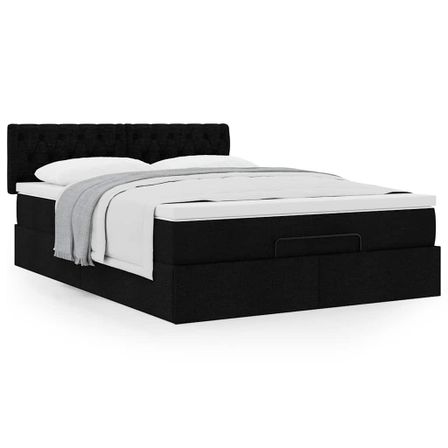 Cadre de lit ottoman avec matelas noir 140x200 cm tissu