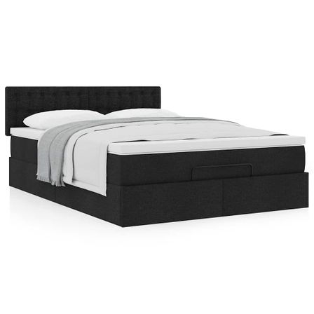 Cadre de lit ottoman avec matelas noir 140x200 cm tissu