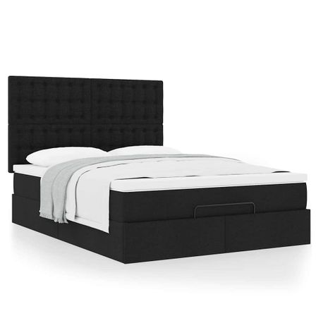 Cadre de lit ottoman avec matelas noir 140x200 cm tissu