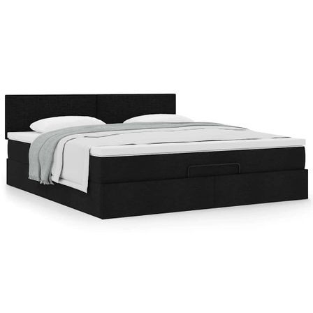 Cadre de lit ottoman avec matelas noir 160x200 cm tissu