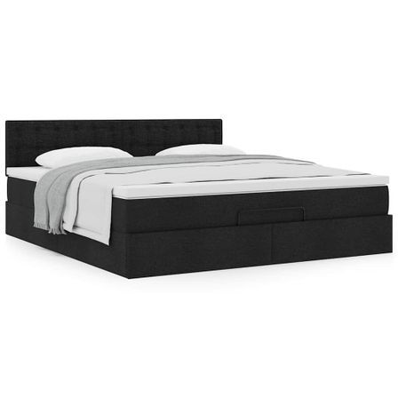 Cadre de lit ottoman avec matelas noir 160x200 cm tissu