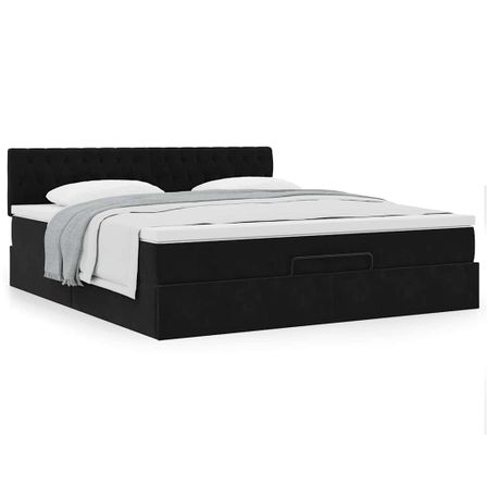 Cadre de lit ottoman avec matelas noir 180x200 cm velours
