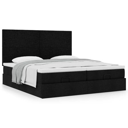 Cadre de lit ottoman avec matelas noir 180x200cm tissu