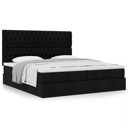 Cadre de lit ottoman avec matelas noir 180x200cm tissu
