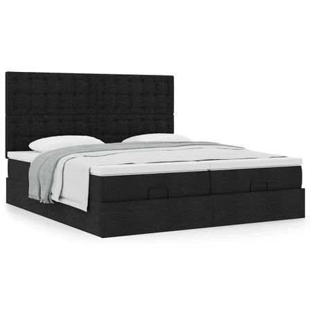Cadre de lit ottoman avec matelas noir 180x200cm tissu