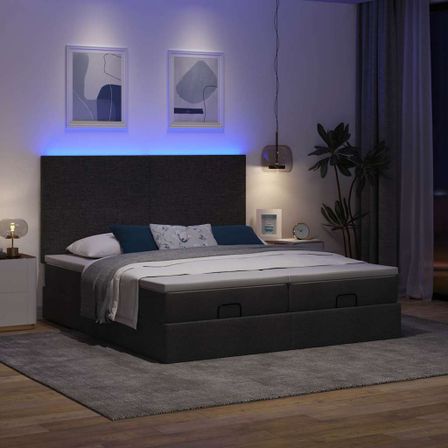 Cadre de lit ottoman avec matelas noir 180x200cm tissu