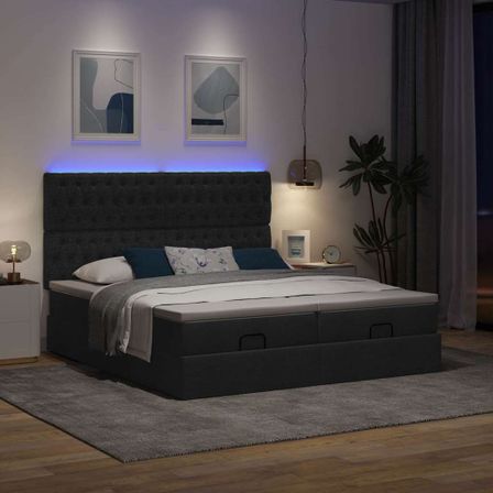 Cadre de lit ottoman avec matelas noir 180x200cm tissu