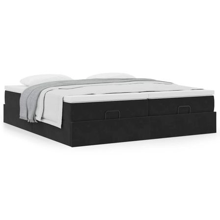 Cadre de lit ottoman avec matelas noir 180x200cm velours