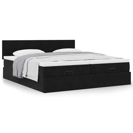 Cadre de lit ottoman avec matelas noir 180x200cm velours