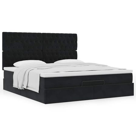 Cadre de lit ottoman avec matelas noir 180x200cm velours