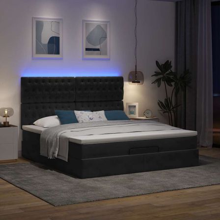 Cadre de lit ottoman avec matelas noir 180x200cm velours