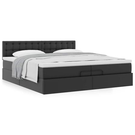 Cadre de lit ottoman avec matelas noir 200x200 cm similicuir