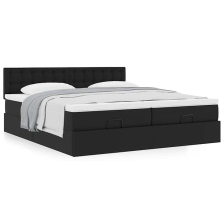 Cadre de lit ottoman avec matelas noir 200x200 cm similicuir