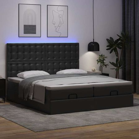 Cadre de lit ottoman avec matelas noir 200x200 cm similicuir