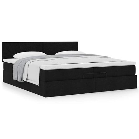 Cadre de lit ottoman avec matelas noir 200x200 cm tissu