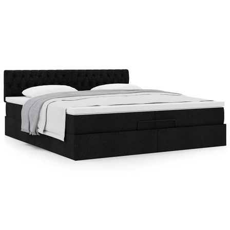 Cadre de lit ottoman avec matelas noir 200x200 cm tissu