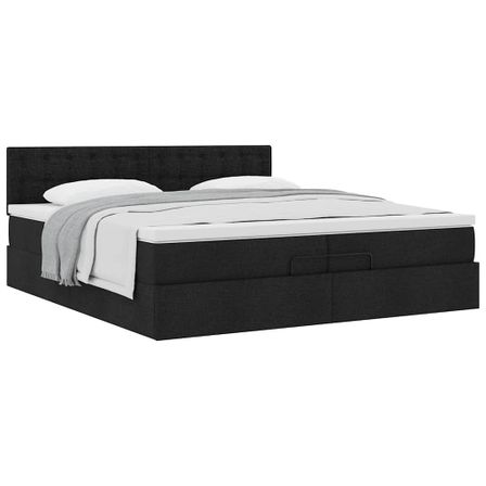 Cadre de lit ottoman avec matelas noir 200x200 cm tissu