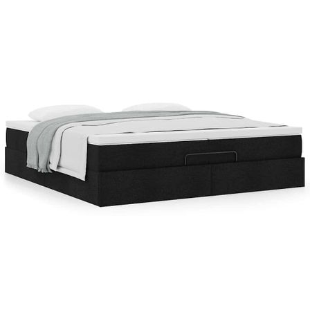 Cadre de lit ottoman avec matelas noir 200x200cm tissu