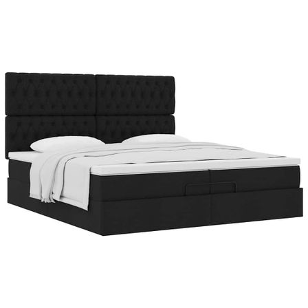 Cadre de lit ottoman avec matelas noir 200x200cm tissu