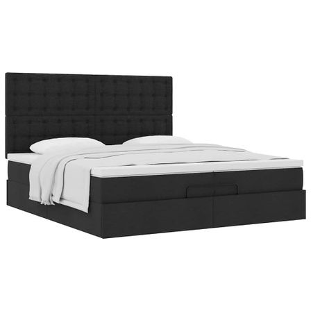 Cadre de lit ottoman avec matelas noir 200x200cm tissu