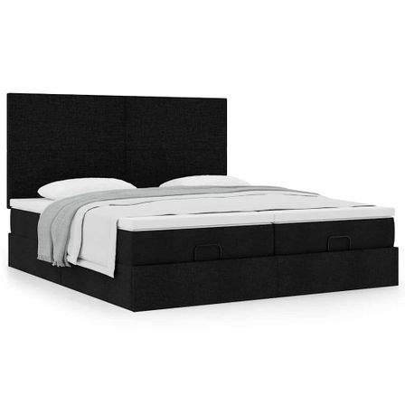 Cadre de lit ottoman avec matelas noir 200x200cm tissu